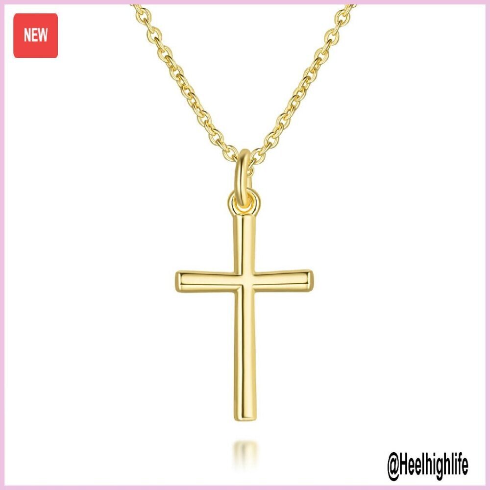14K Gold Cross Necklace Minimalist Pendant Small Chain Women's Jewelry